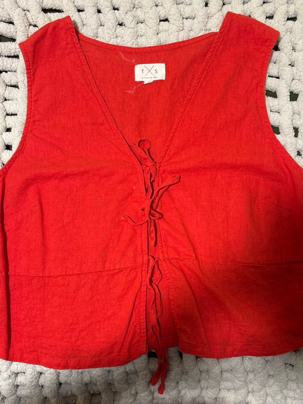Thread & Supply Red Tie-Front Crop Top